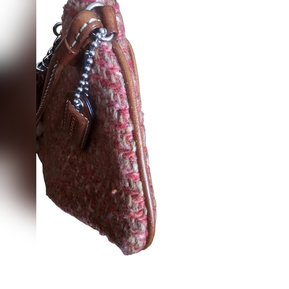 EUC | HTF Coach Pink & Brown Soho Wristlet | Wool Tweed & Leather - Picture 12 of 16